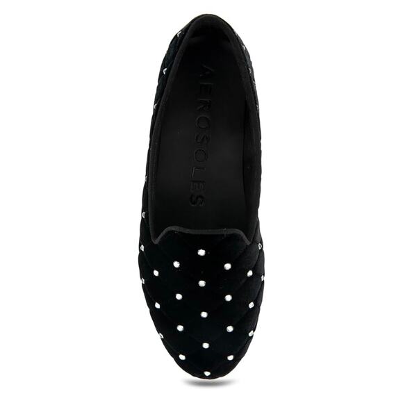 AEROSOLES 'Betunia' 8.5 WIDE Quilted Black Velvet Jeweled Loafer Smoking Flat - Picture 2 of 8